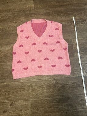SHEIN Pink Heart Pattern V-Neck Sweater Vest